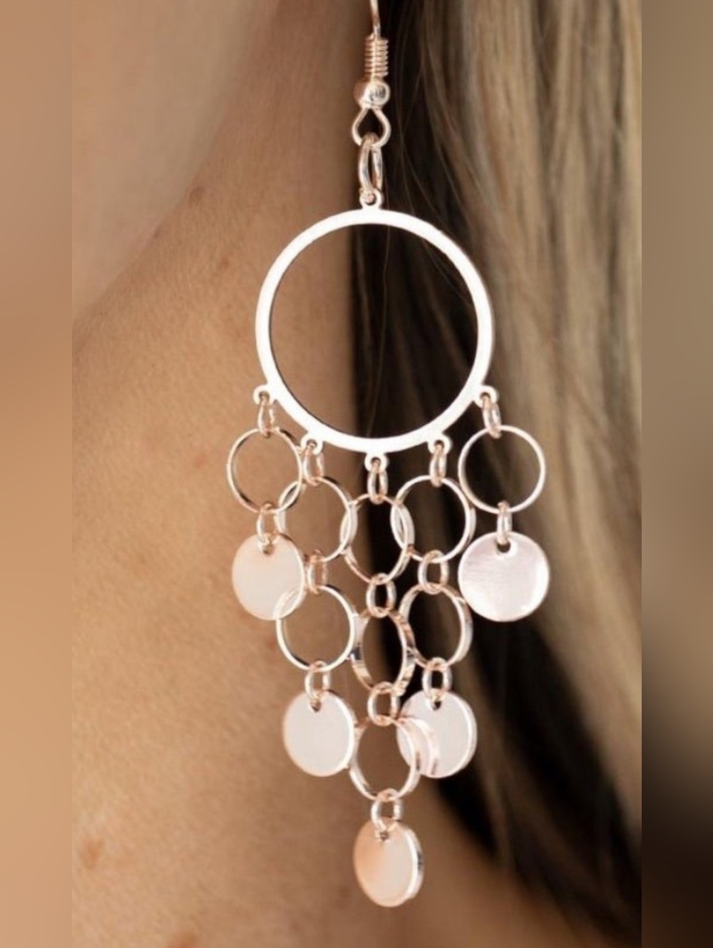 Paparazzi Rose Gold Dangle Chandelier Hoop Earrings NWT